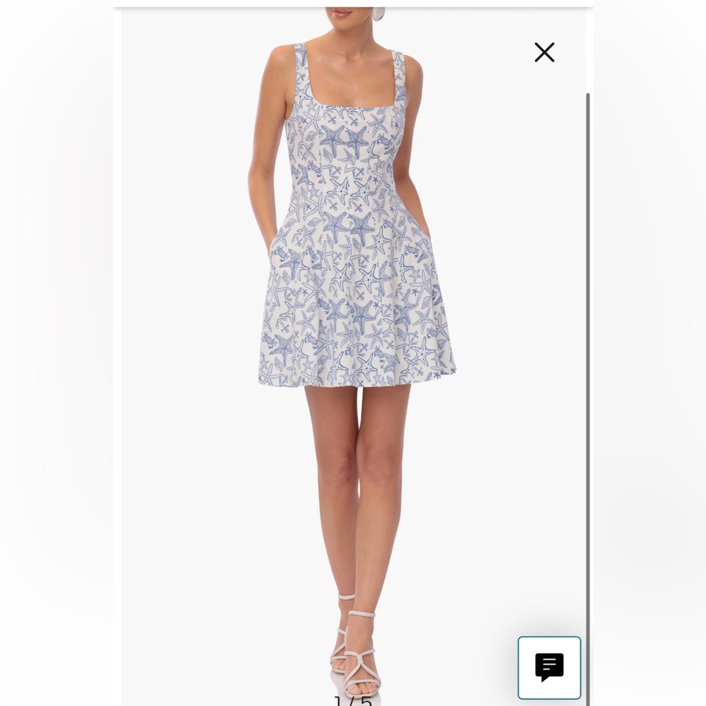 Avec Les Filles  Starfish Anchors Shells Linen  Fit & Flare  Summer Minidress
